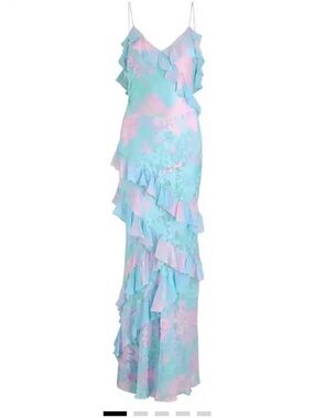 LoveShackFancy Pastel mermaid Tie-Dye Ruffle Maxi Dress - Mint & Pink